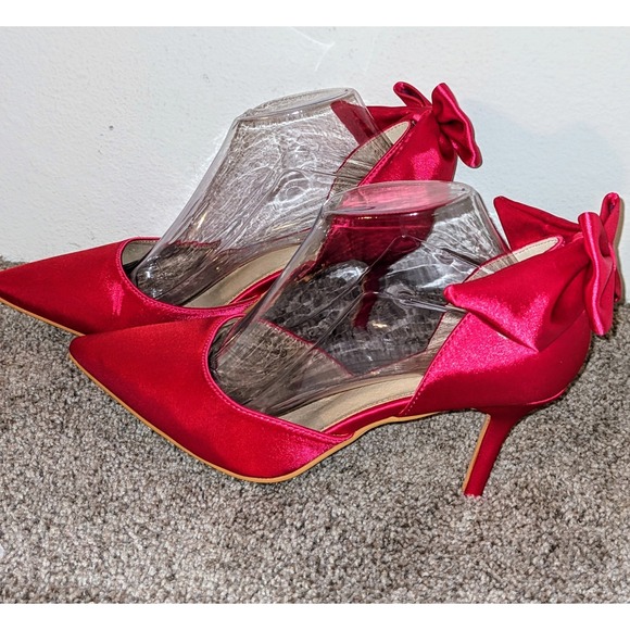 Allegra K Elegant Pink Bow Heels Pointed Toe Stiletto Evening Party Shoes 10 NEW - Picture 1 of 9